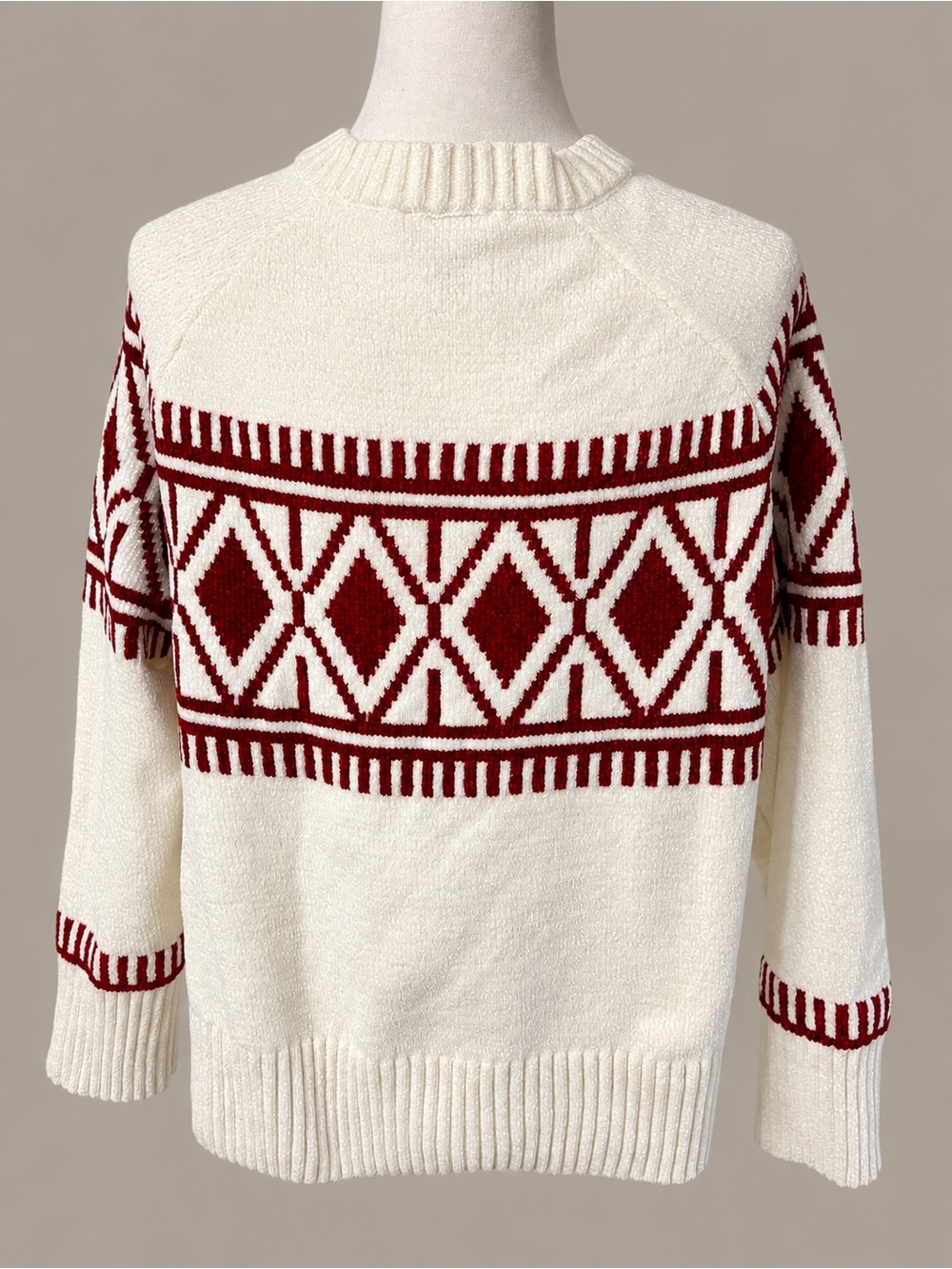 NWT Christian Siriano New York XL Cream Red Fair Isle Geometric Sweater